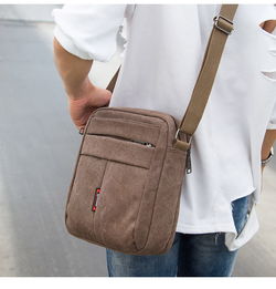 迪阿倫 男士單肩包商務旅行包豎款小包包斜挎休閑包帆布潮男包