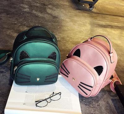 雙肩包女韓版2017新款PU時尚旅行包純色小背包貓咪女包白溝旅行包